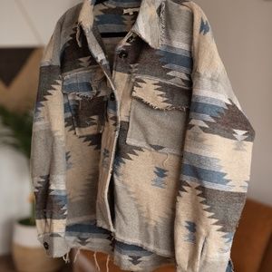 Vici Zion Distressed Button Down Shacket